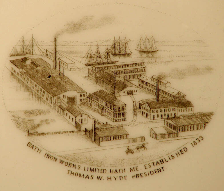 1800s BATH IRON WORKS LIMITED SHIPYARD BATH MAINE ADVERTISING SOUVENIR PLATE