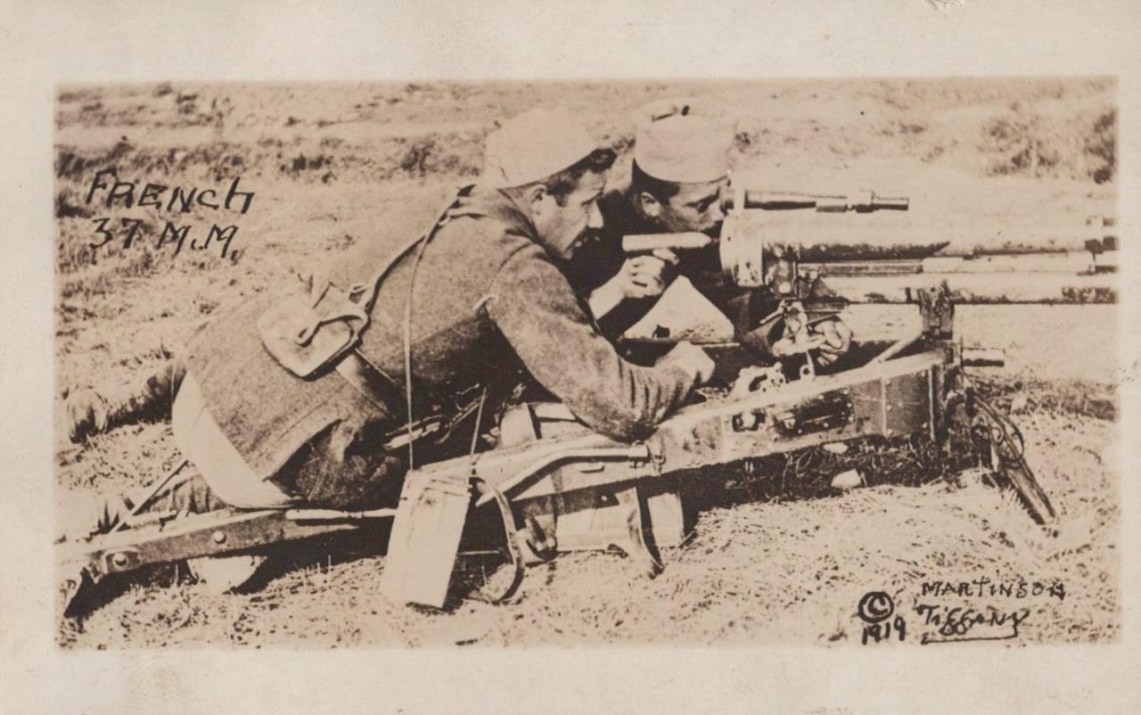 RPPC FRANCE SOLDIERS 37MM MACHINE GUN WW1 MILITARY REAL PHOTO POSTCARD (1919)