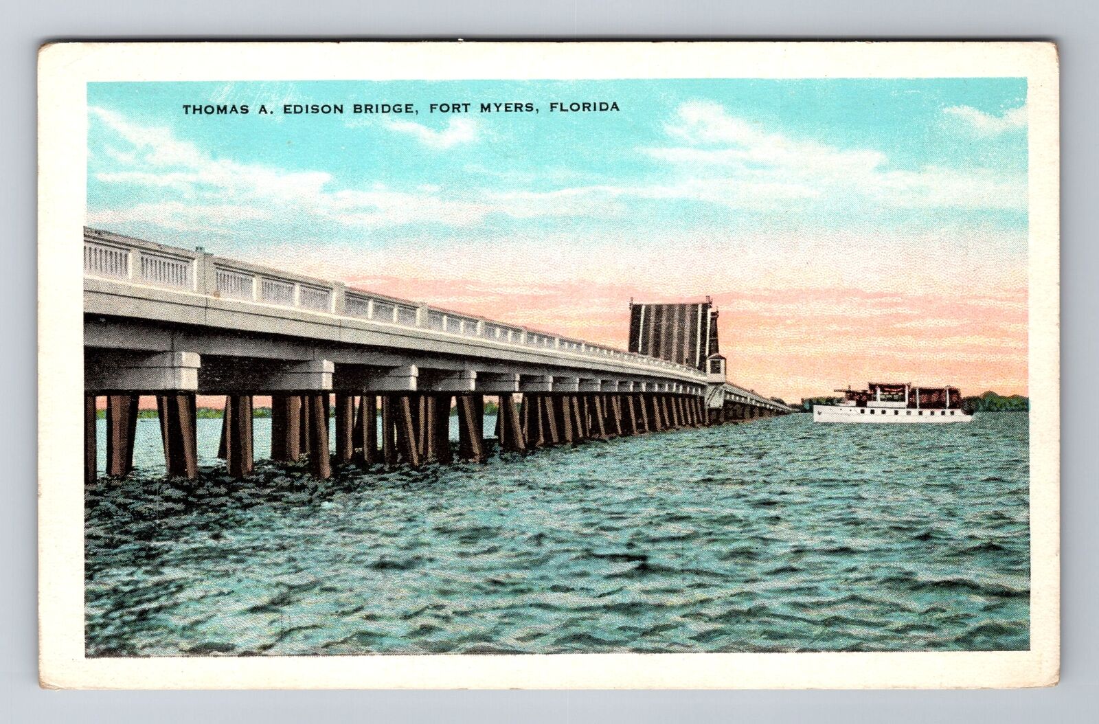 Fort Myers FL- Florida, Thomas A Edison Bridge, Antique, Vintage Postcard