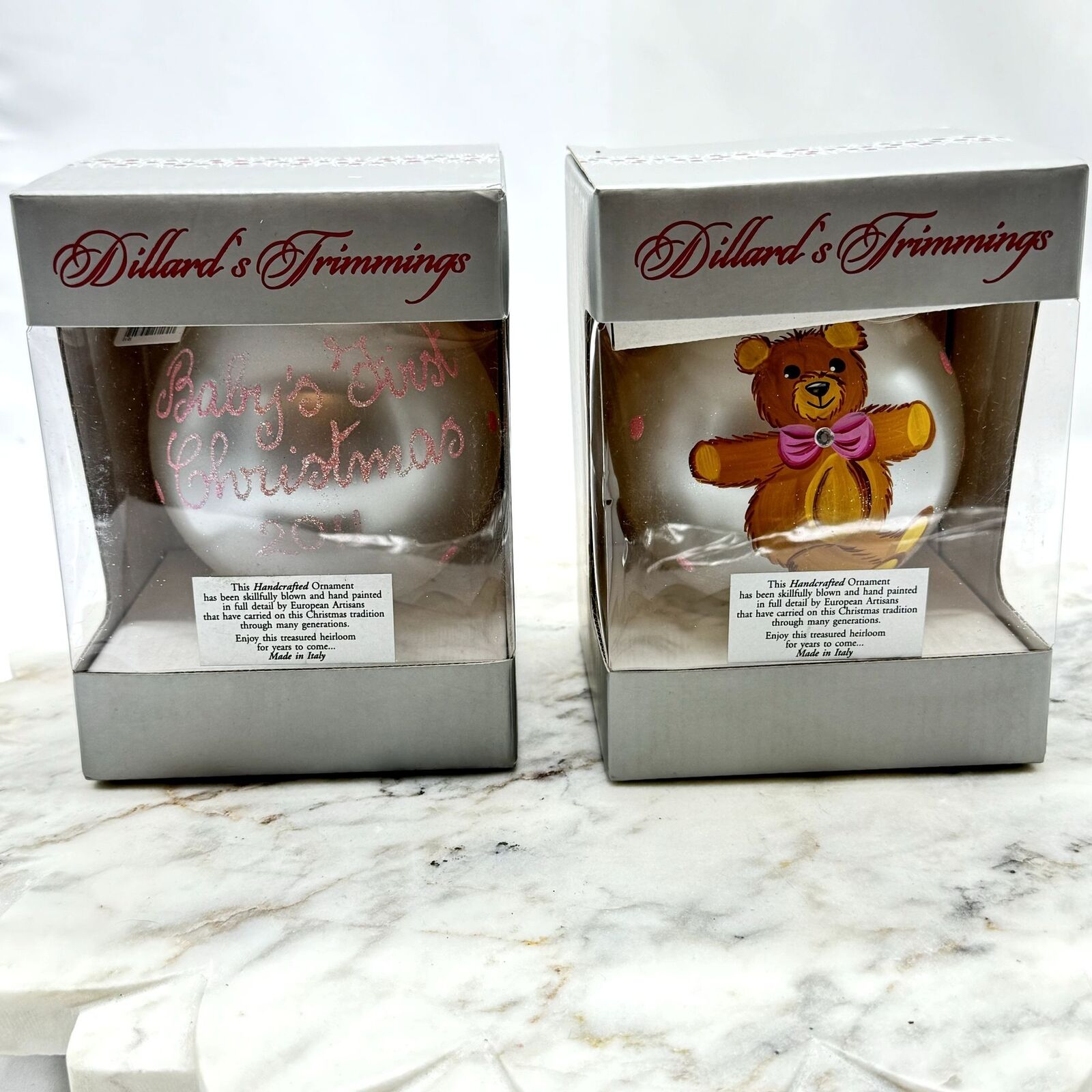VTG Dillards Trimmings Teddy Bear Baby’s First Christmas Ornament Holiday Decor