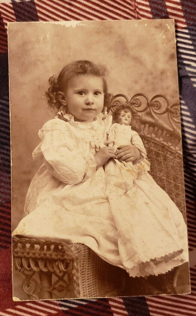CDV- Little Girl Playing With Her Doll. Early 1900s. Crisp Clear Image.