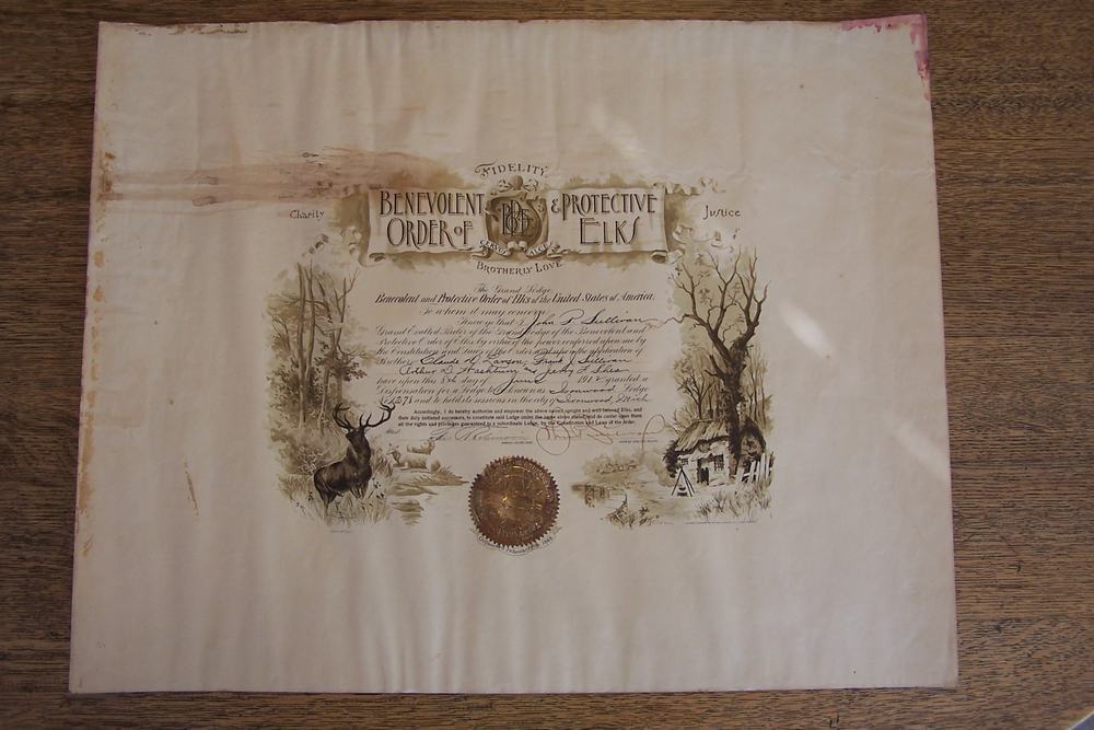 Ironwood Michigan Elks Lodge Number 1278 Incorporation Certificate Poster 1912