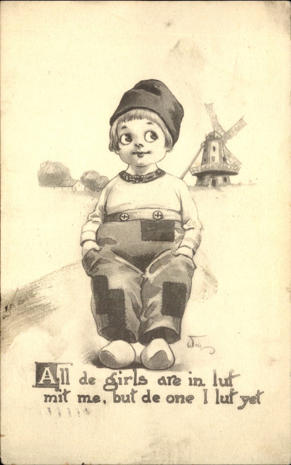 Dutch boy windmill wooden shoes artist B Wall comic~ 1911 RICHARD ASHTON ~ PA