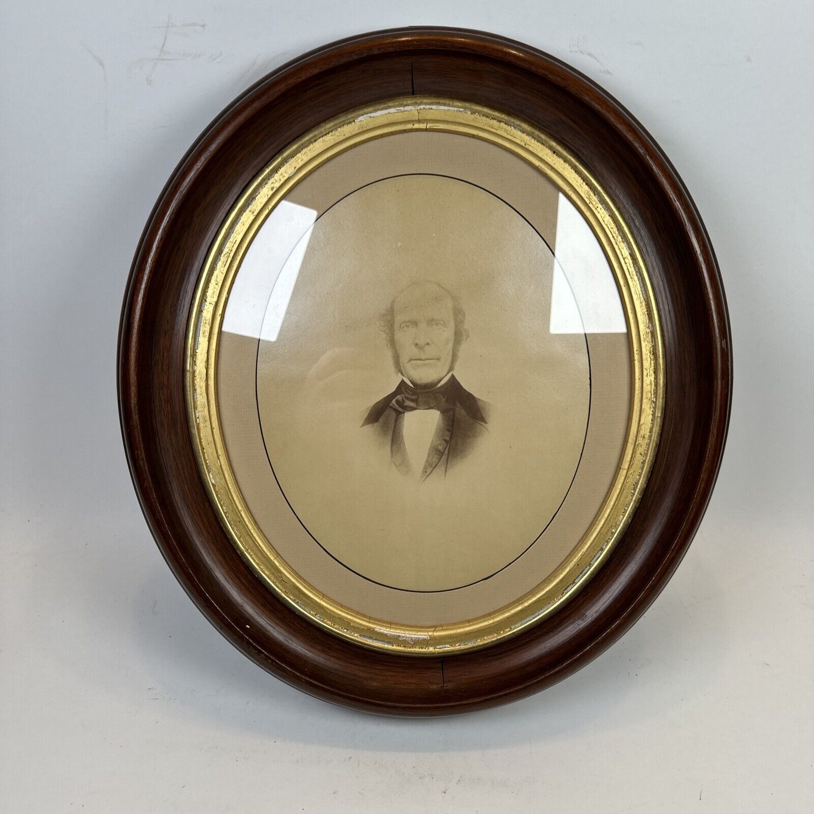 Antique Portrait of Man, Sepia Tones, in Oval Walnut Frame 16x14