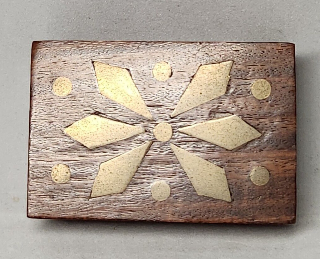 Handmade Walnut Wood Trinket Box W/ Metal Inlays
