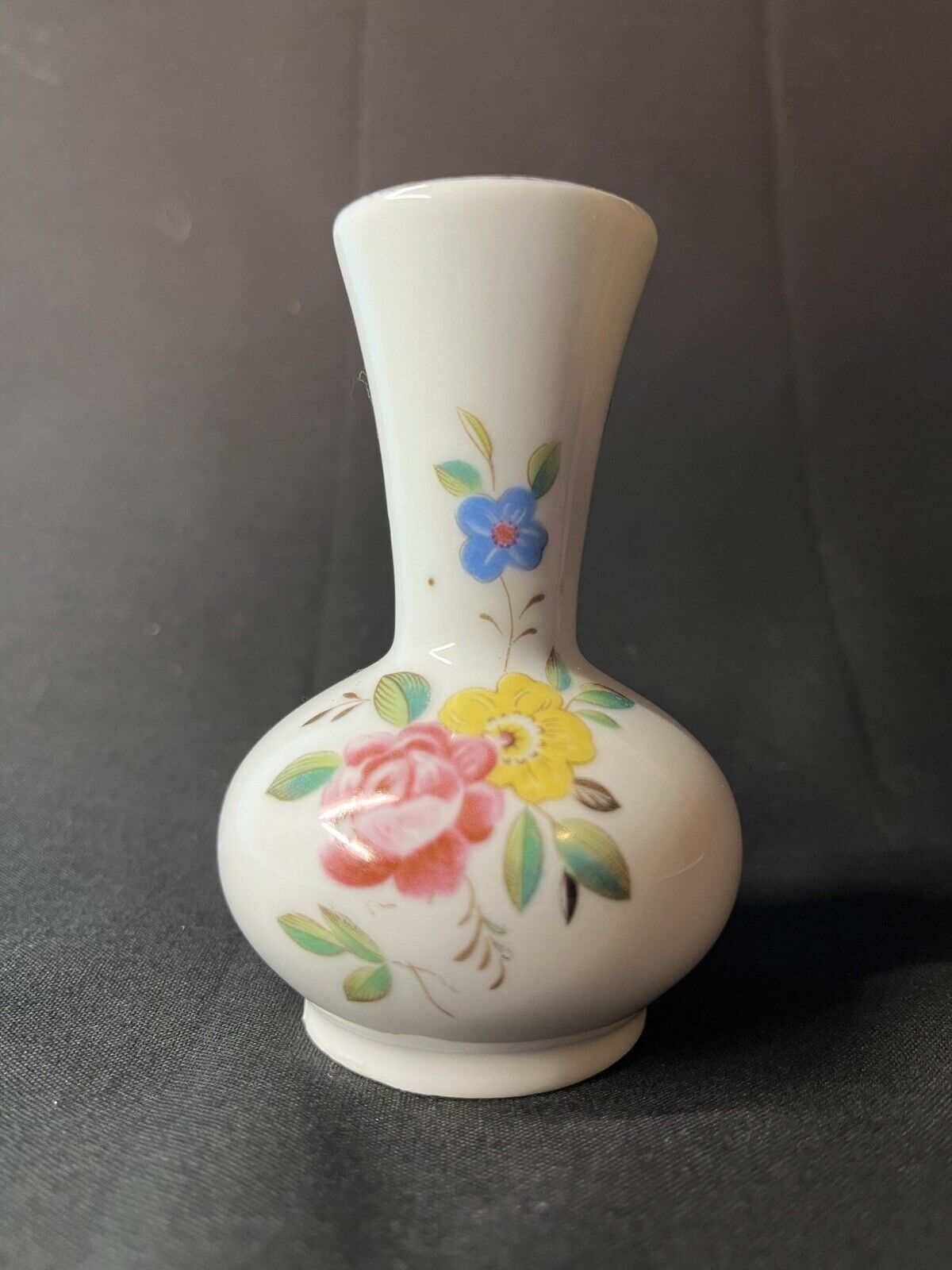 Vintage Decorative Ceramic Floral Mini Gold Rimmed Bud Vase 3 1/2\