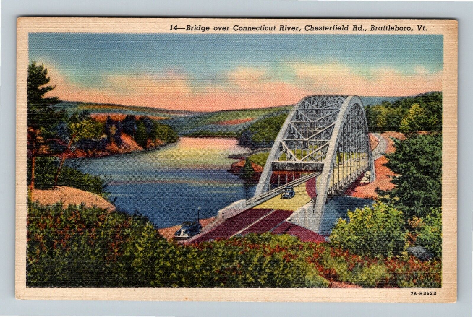 Brattleboro VT, Bridge Over Connecticut River, Vermont Vintage Postcard
