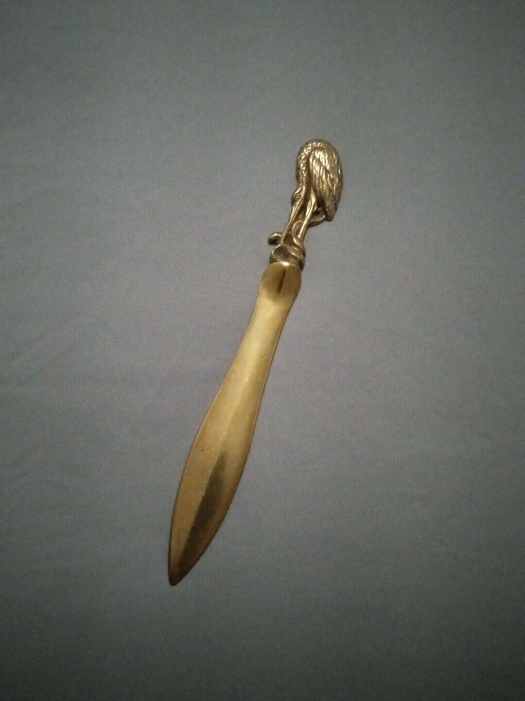 Vintage Solid Brass Letter Opener Crane And Snake Unique Design Thick Very Rare 