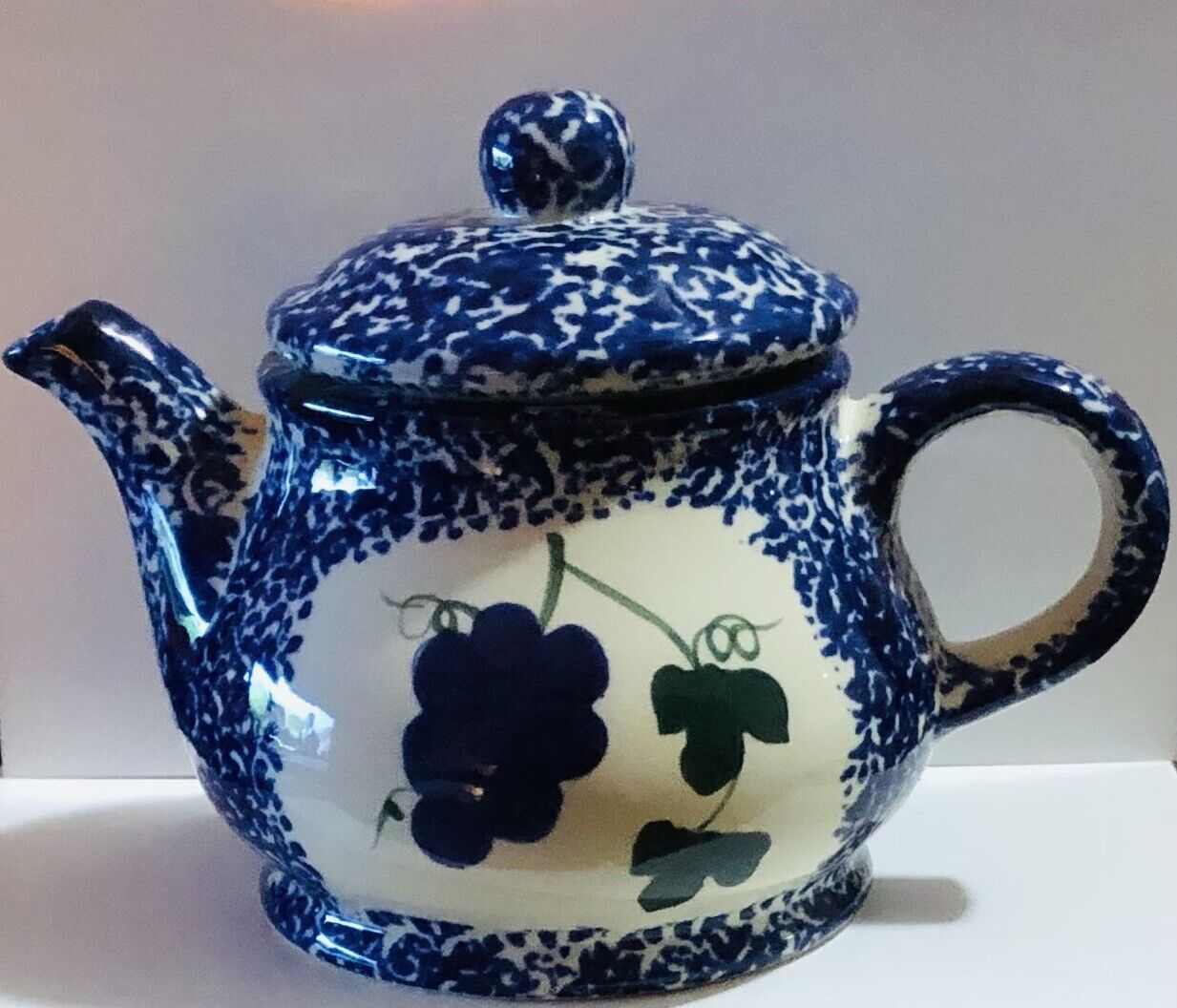 Vintage Country Grapes Ceramic Teapot 1980s Cottagecore Granny Splaterware