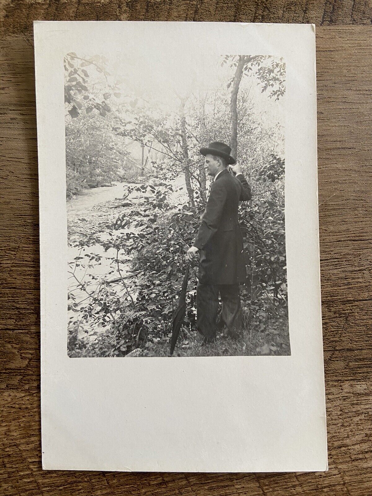 Man Admiring the River - Real Photo Antique Postcard - RPPC