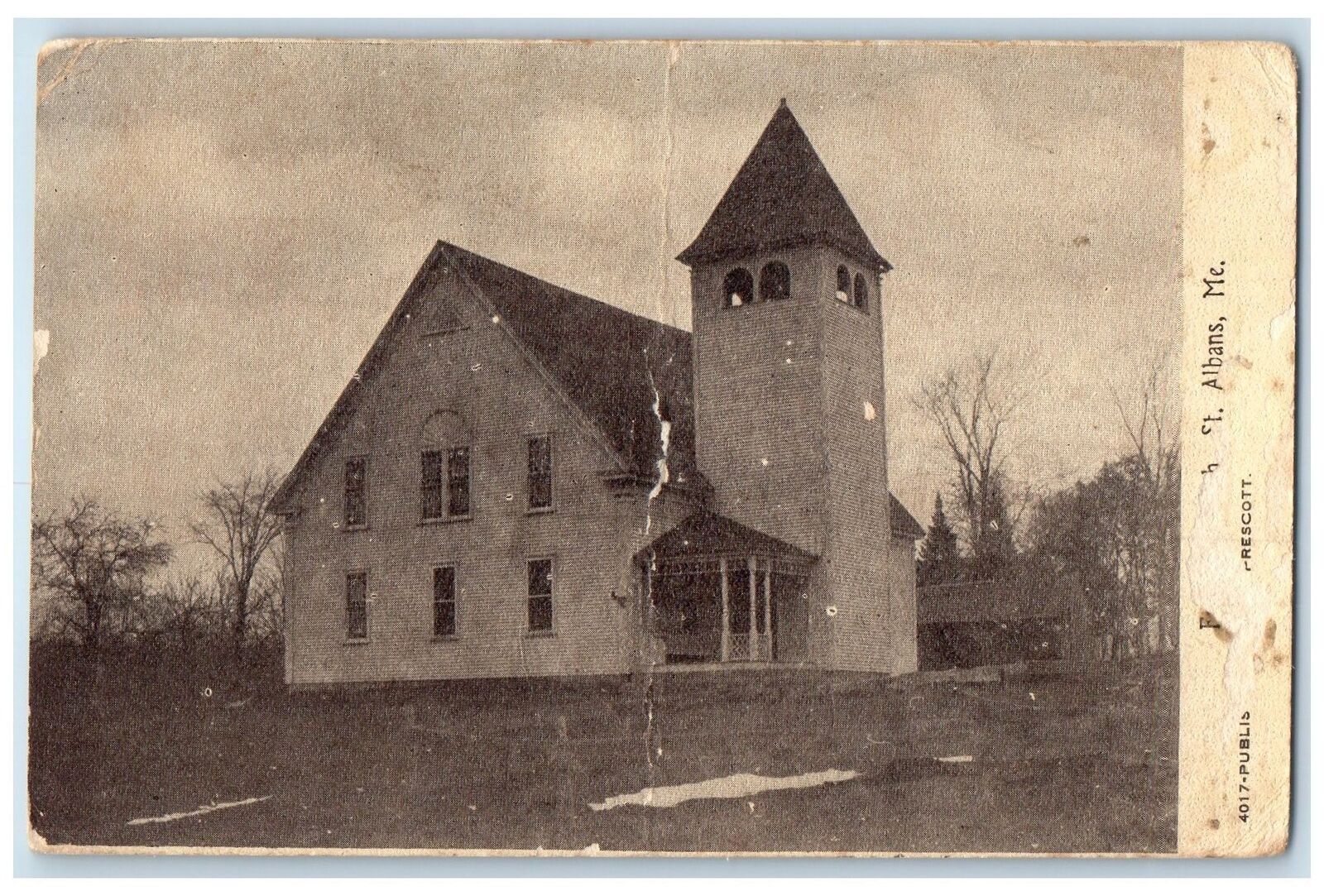 1909 Church Exterior Roadside Scene St. Albans Maine ME Posted Vintage Postcard