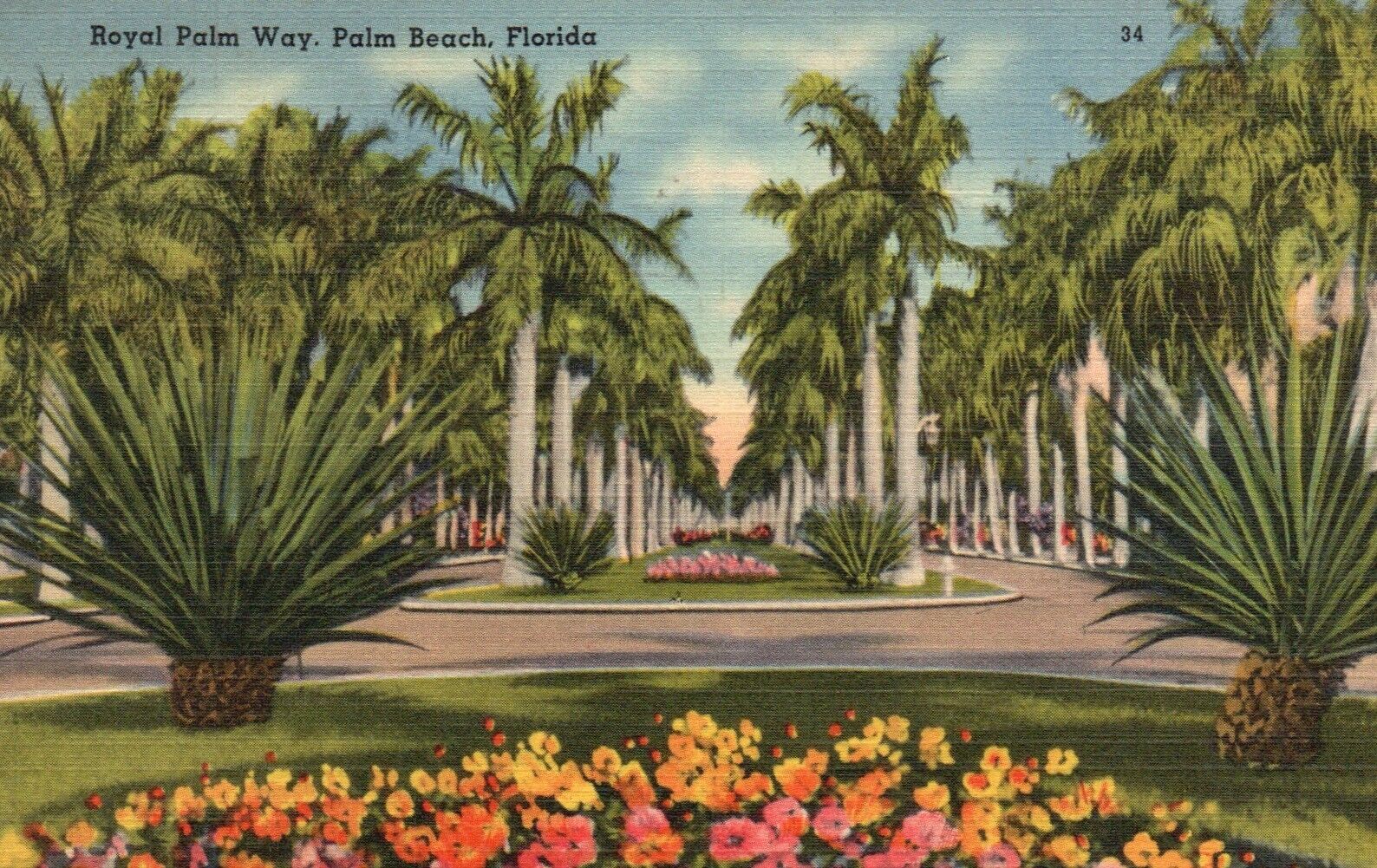 Postcard FL Palm Beach Royal Palm Way Posted 1942 Linen Vintage PC H5252