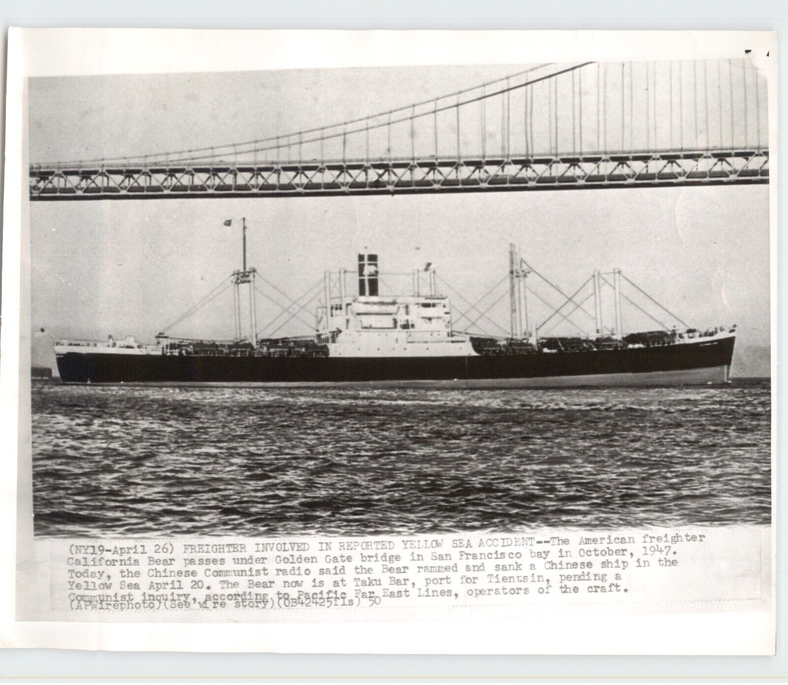 FREIGHTER \'California Bear\' Golden Gate SAN FRANCISCO SHIPS 1950 Press Photo