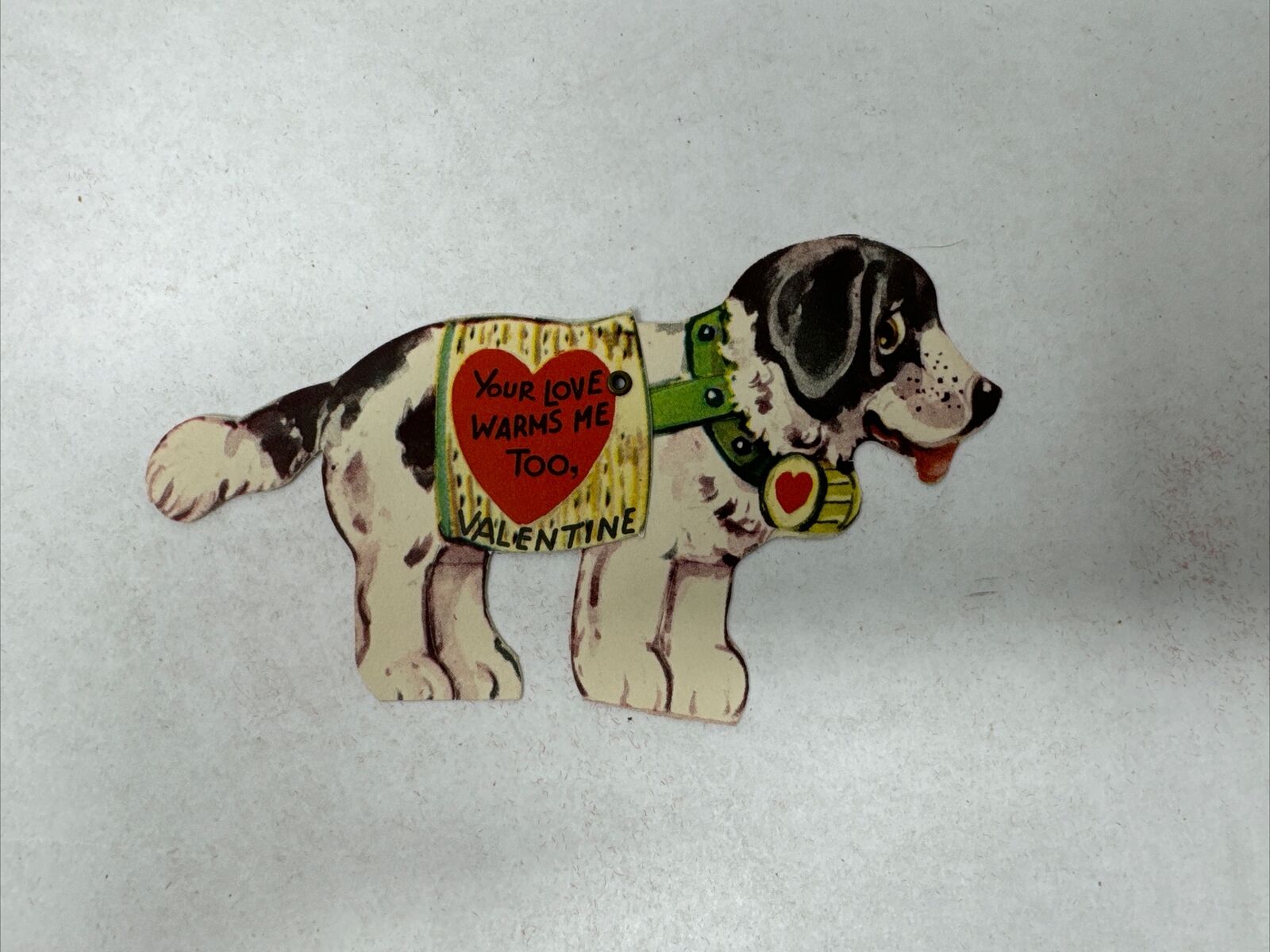 Vintage Valentine Card Saint St Bernard Dog Barrel Mechanical