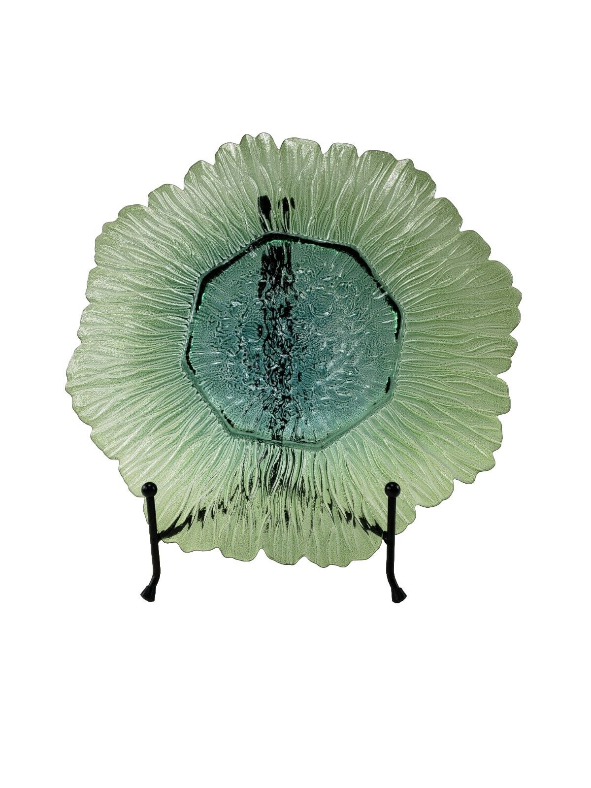 Vintage Tapio Wirkkala Flower Green Sunflower Art Glass Serving Bowl Plate