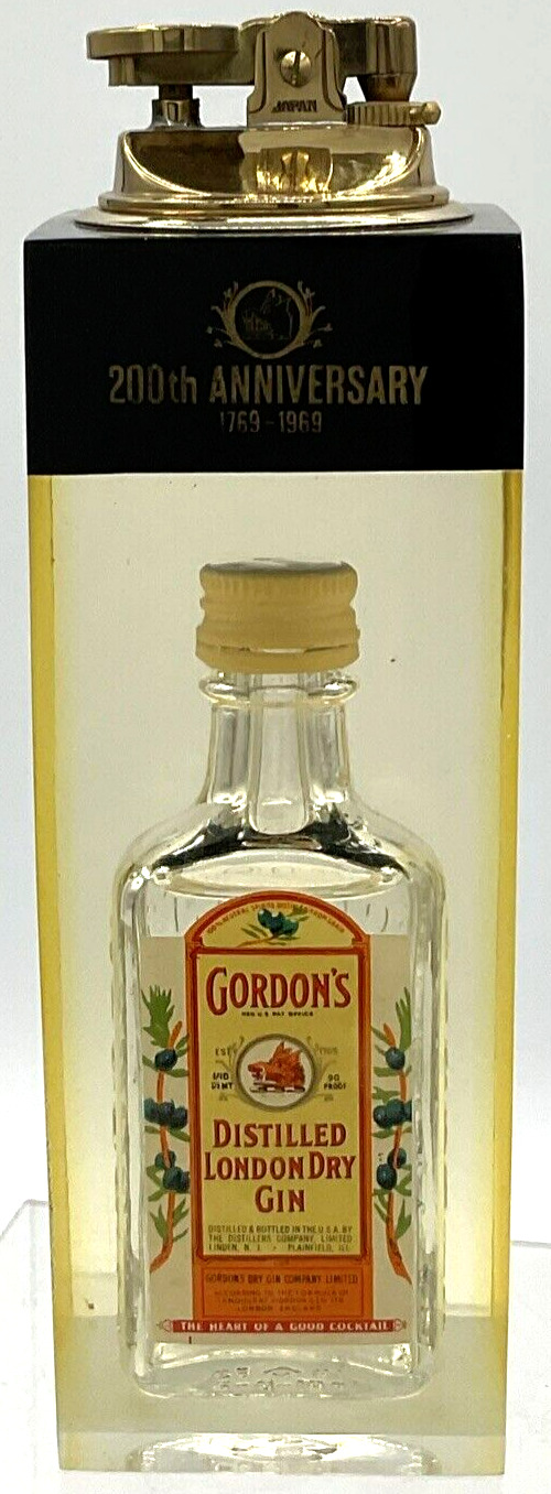 Vintage 1969 Gordon’s Gin 200th Anniversary Table Lighter MCM Advertising Promo