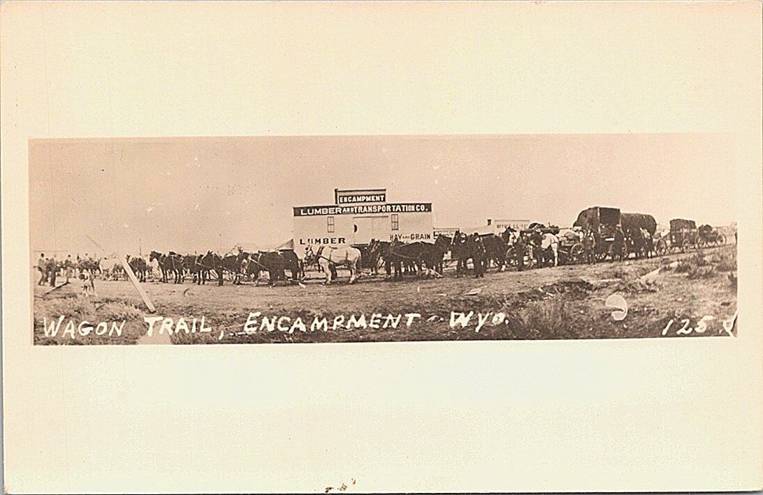 RPPC Encampment Wyoming Wagon Trail Town Scene early 1900s
