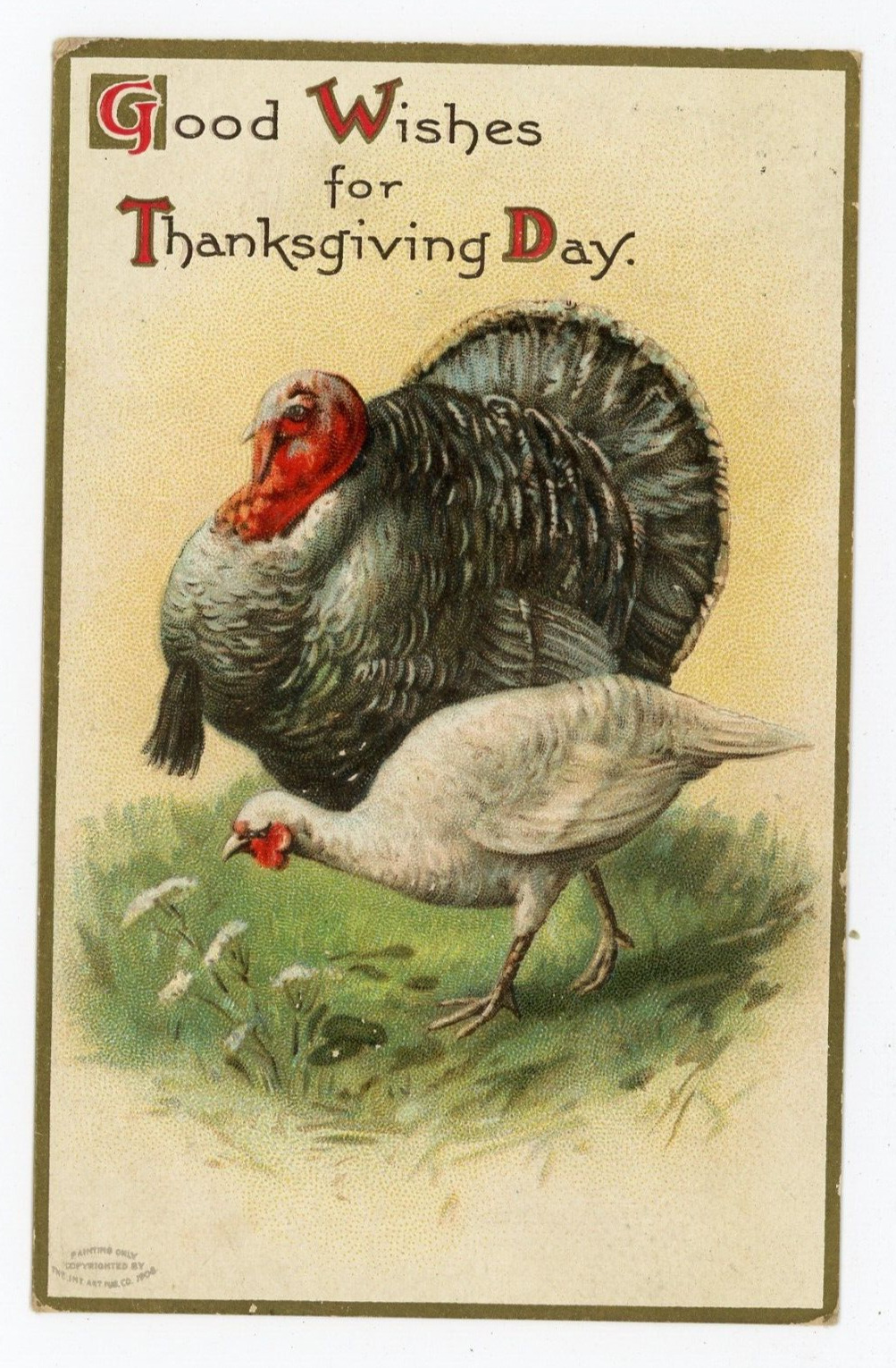 Antique Postcard c1906 Thanksgiving Day Good Wishes Embossed Turkeys Posted