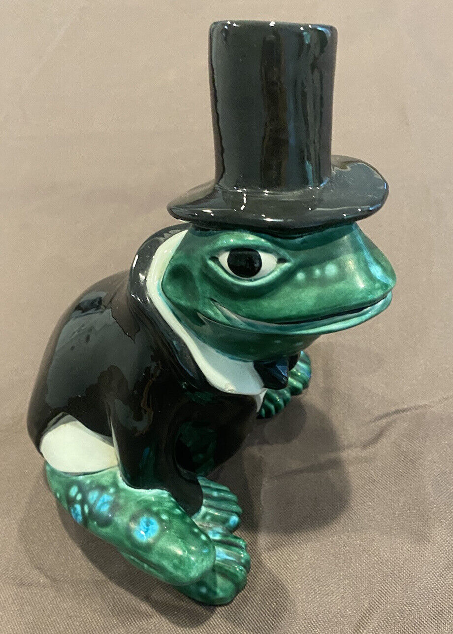 Arnels Ceramic Frog Toad In Tuxedo - Vintage Glazed Garden Figurine Rare