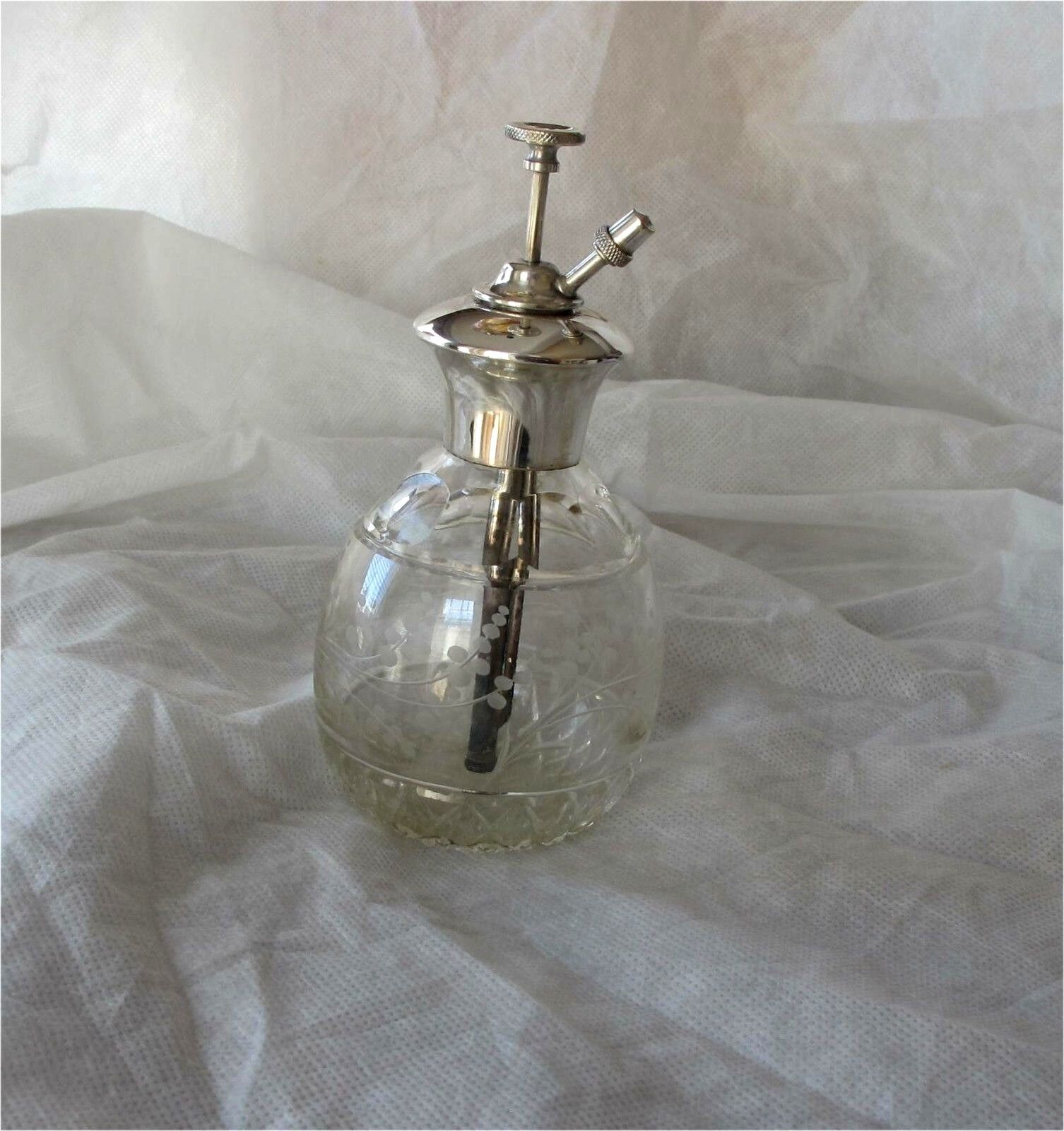 Birks Antique sterling silver crystal dresser jar perfume atomizer scent bottle