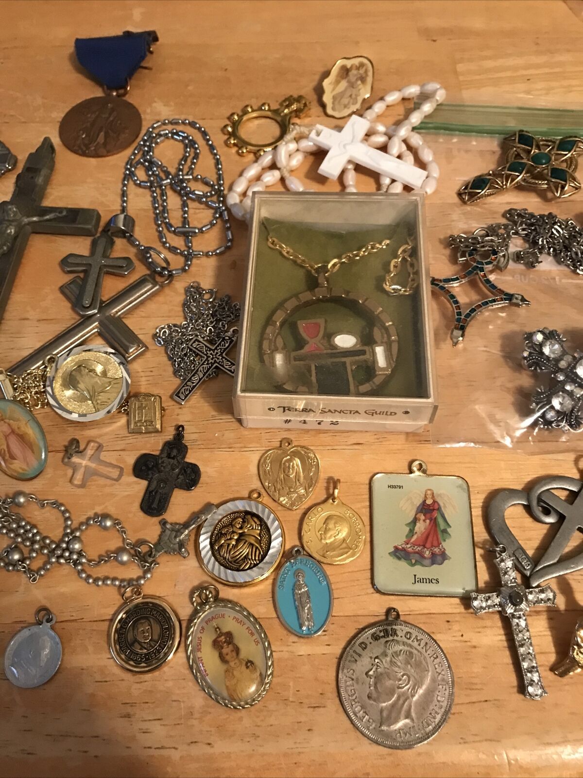 Religious Necklaces, Crosses And Pins, Large Lot