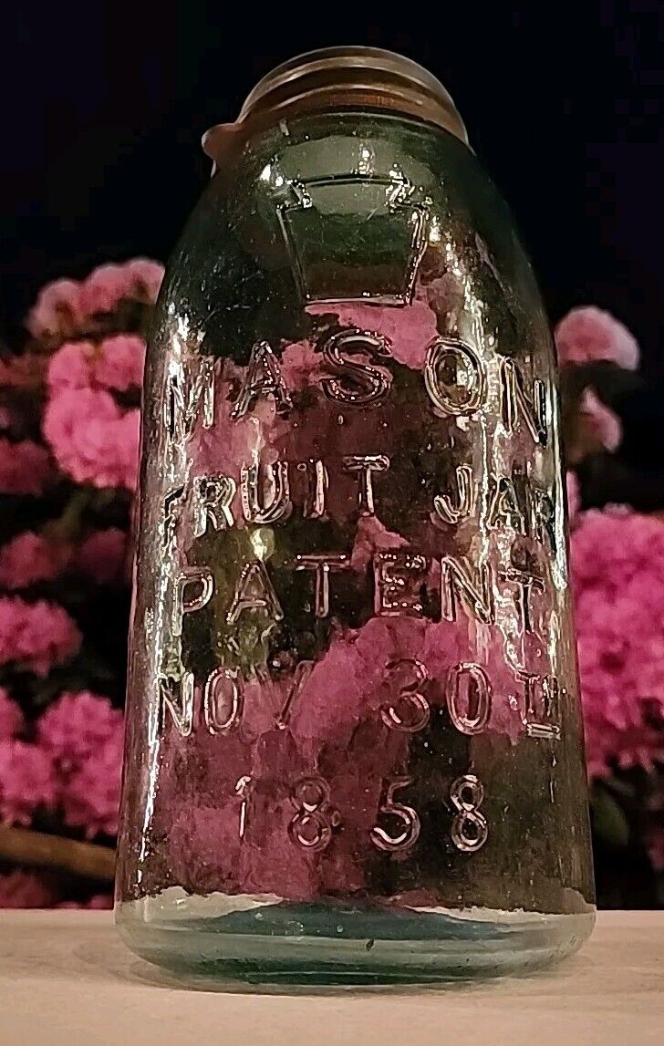 Vintage Antique Mason's Keystone Patent Nov 30th 1858 Fruit Pint Jar w/ Zinc Lid