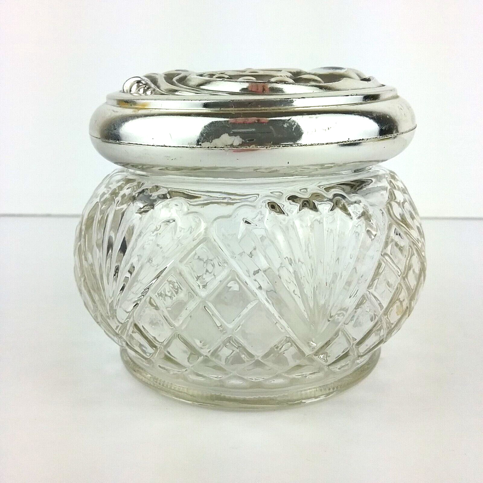 Avon Moisture Cream Jar Silver Tone Embossed Lid,  EMPTY Clear Vintage Container