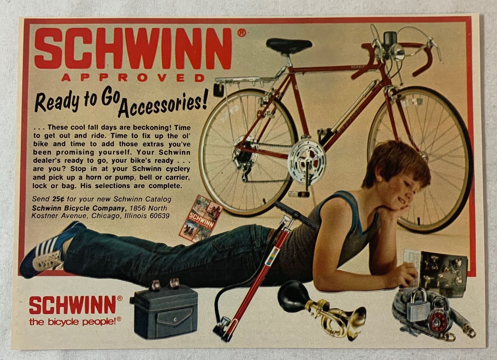 1977 SCHWINN bicycle accessories ad ~ READY TO GO