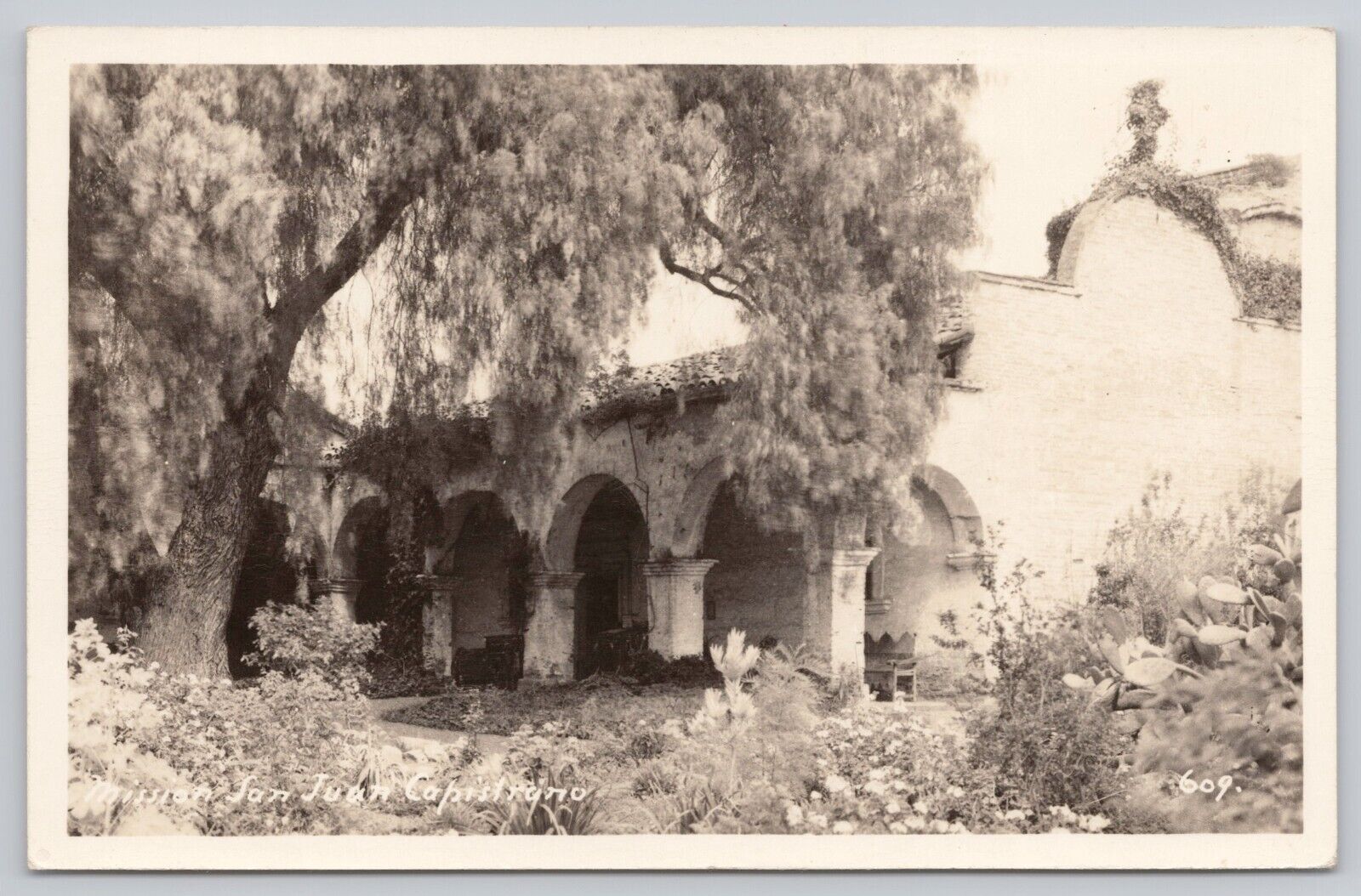 San Juan Capistrano California, Mission Gardens Vintage RPPC Real Photo Postcard