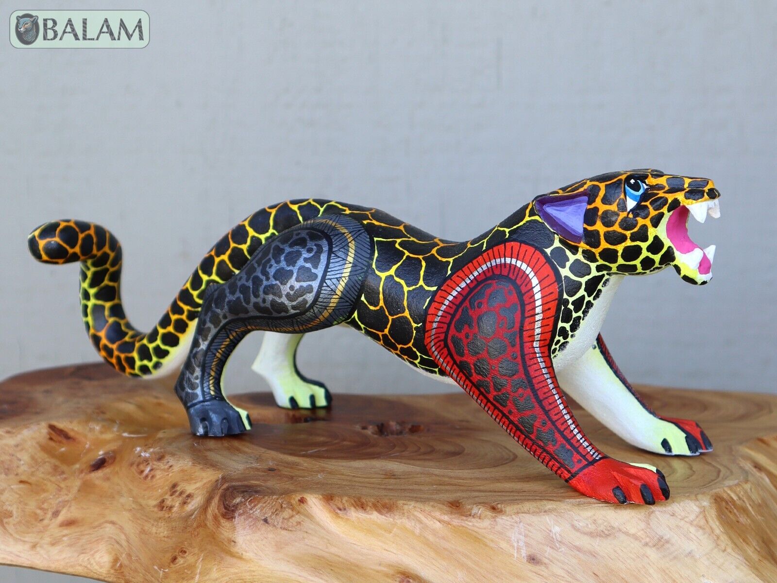 Jaguar alebrije from Oaxaca, Carved on one piece, Jaguar Alebrije, Copal wood.