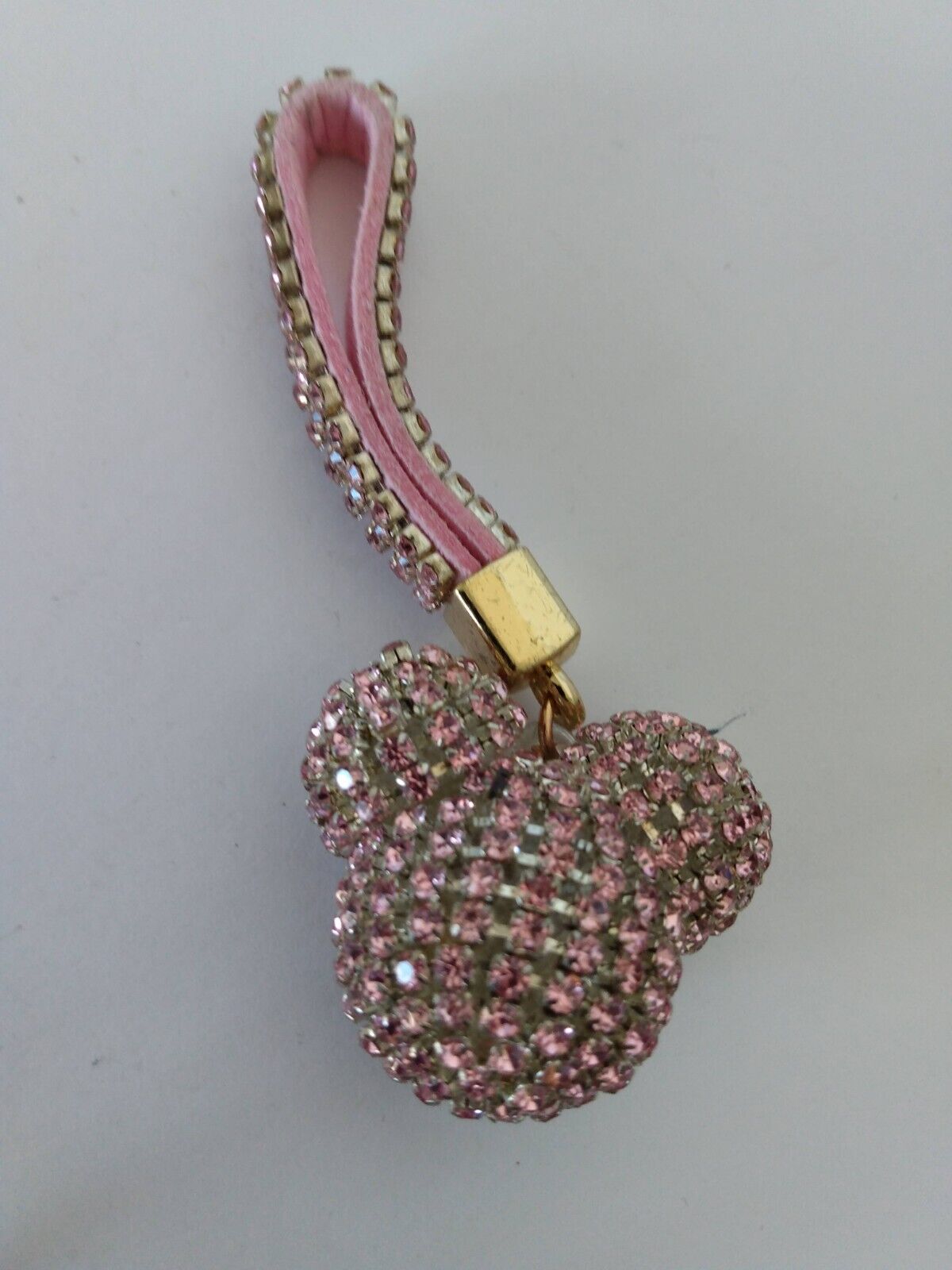 Sparkling Pink Bling Mouse Ears Strap Charm Bag Hang Tag Keyring Accessory