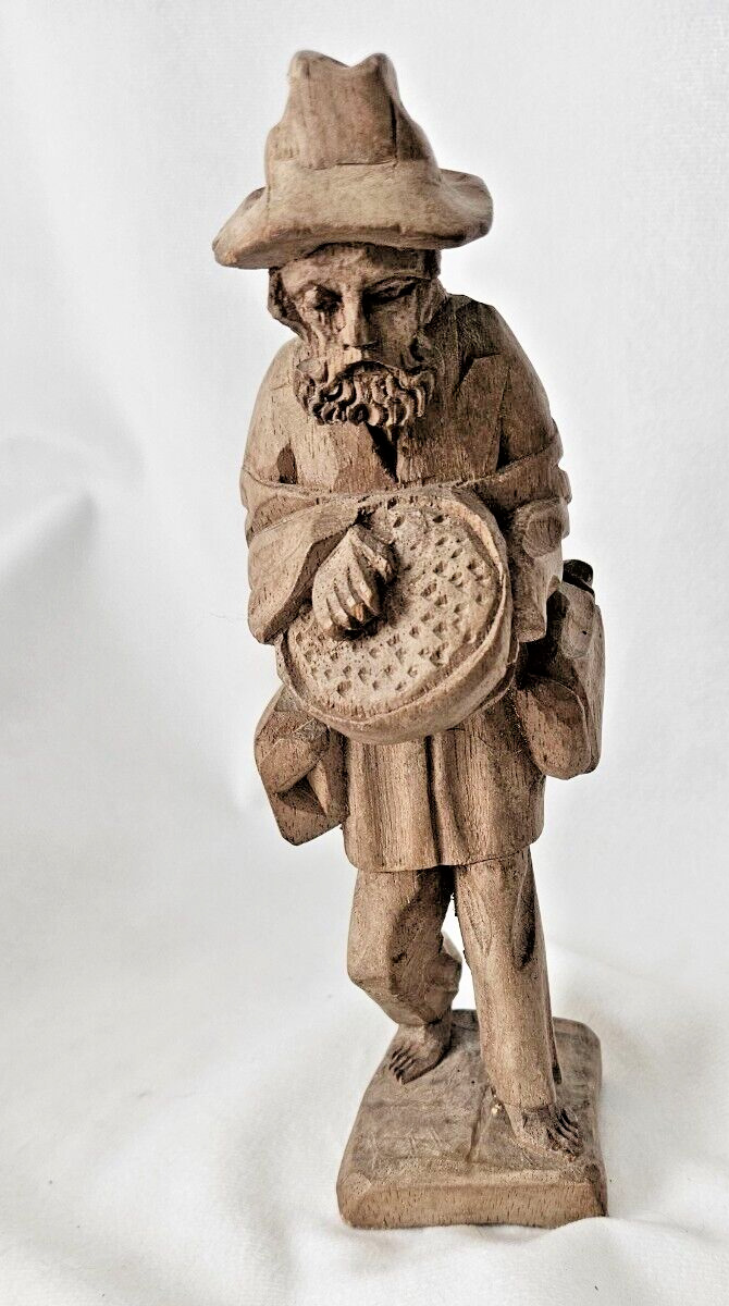 VINTAGE Carving of a Bearded Man Figure Good Detail, Gray Wood Color