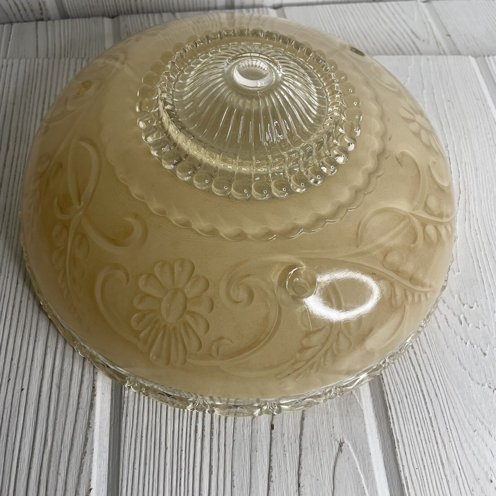 Vintage Pink Frosted Glass Ceiling Light Shade Clear Floral Round 1940’s