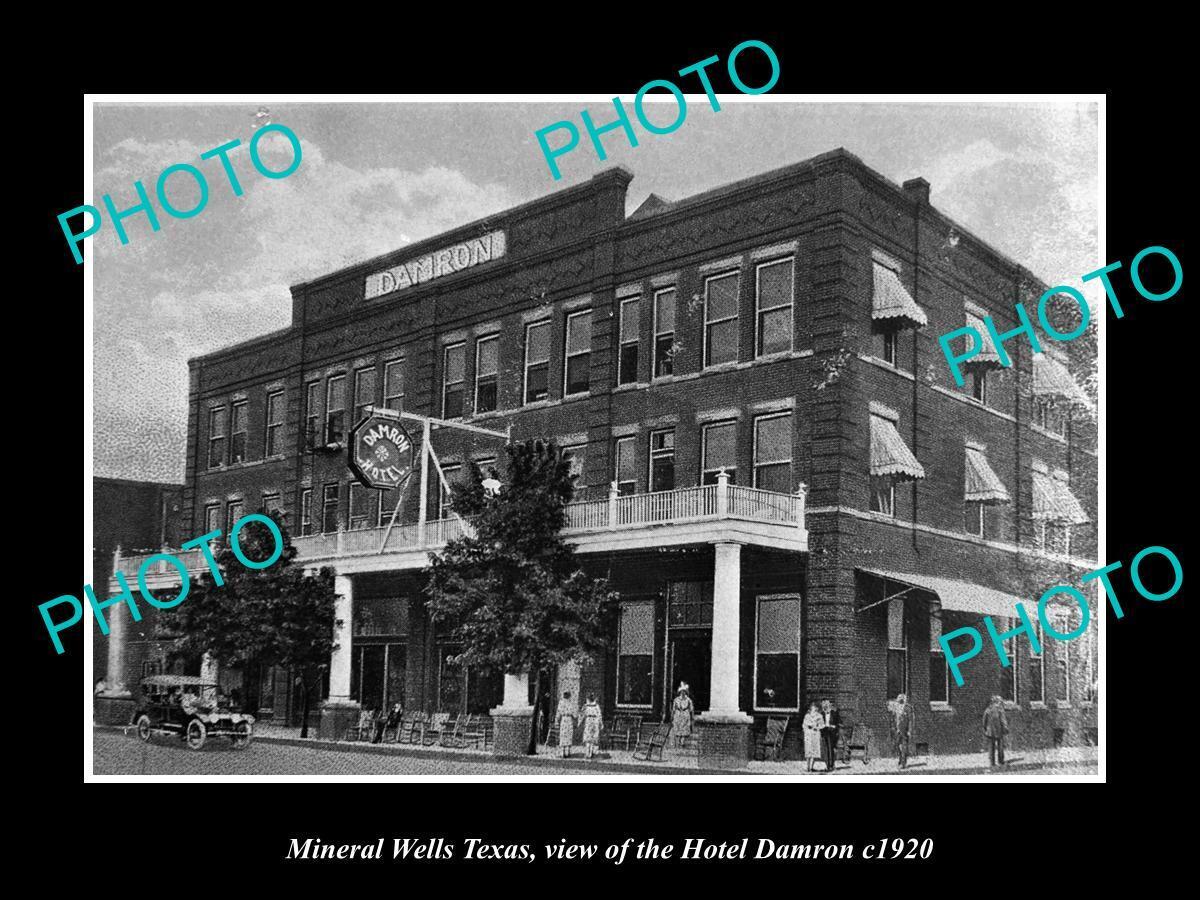 OLD LARGE HISTORIC PHOTO MINERAL WELLS TEXAS VIEW OF THE HOTEL DAMRON c1920