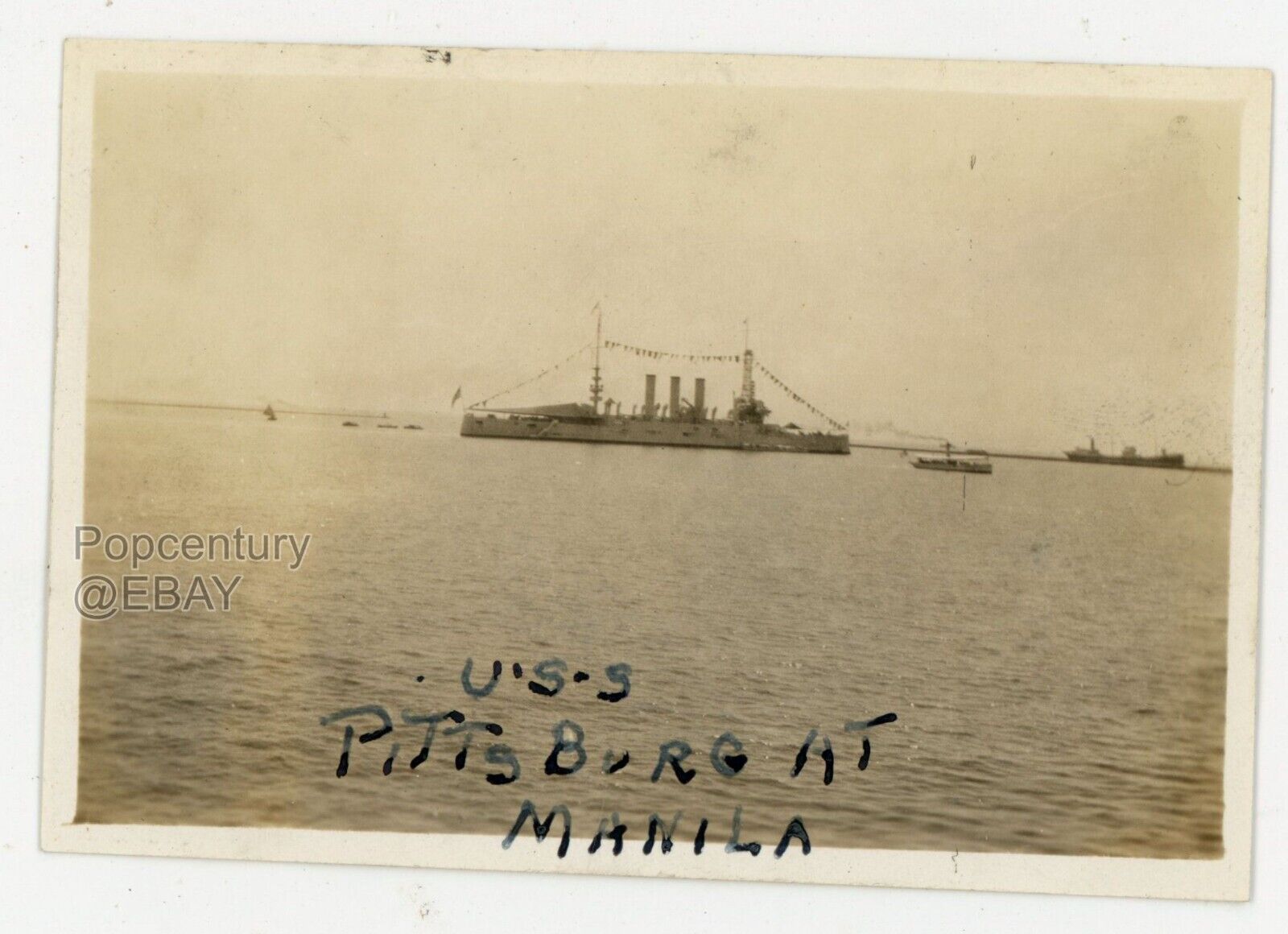 Vintage 1932 Philippines US Navy USS Pittsburg Manila Bay Sharp Photo
