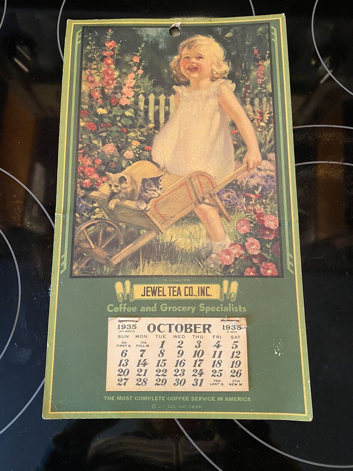 Vintage 1935 Jewel Tea Co Advertising Calendar