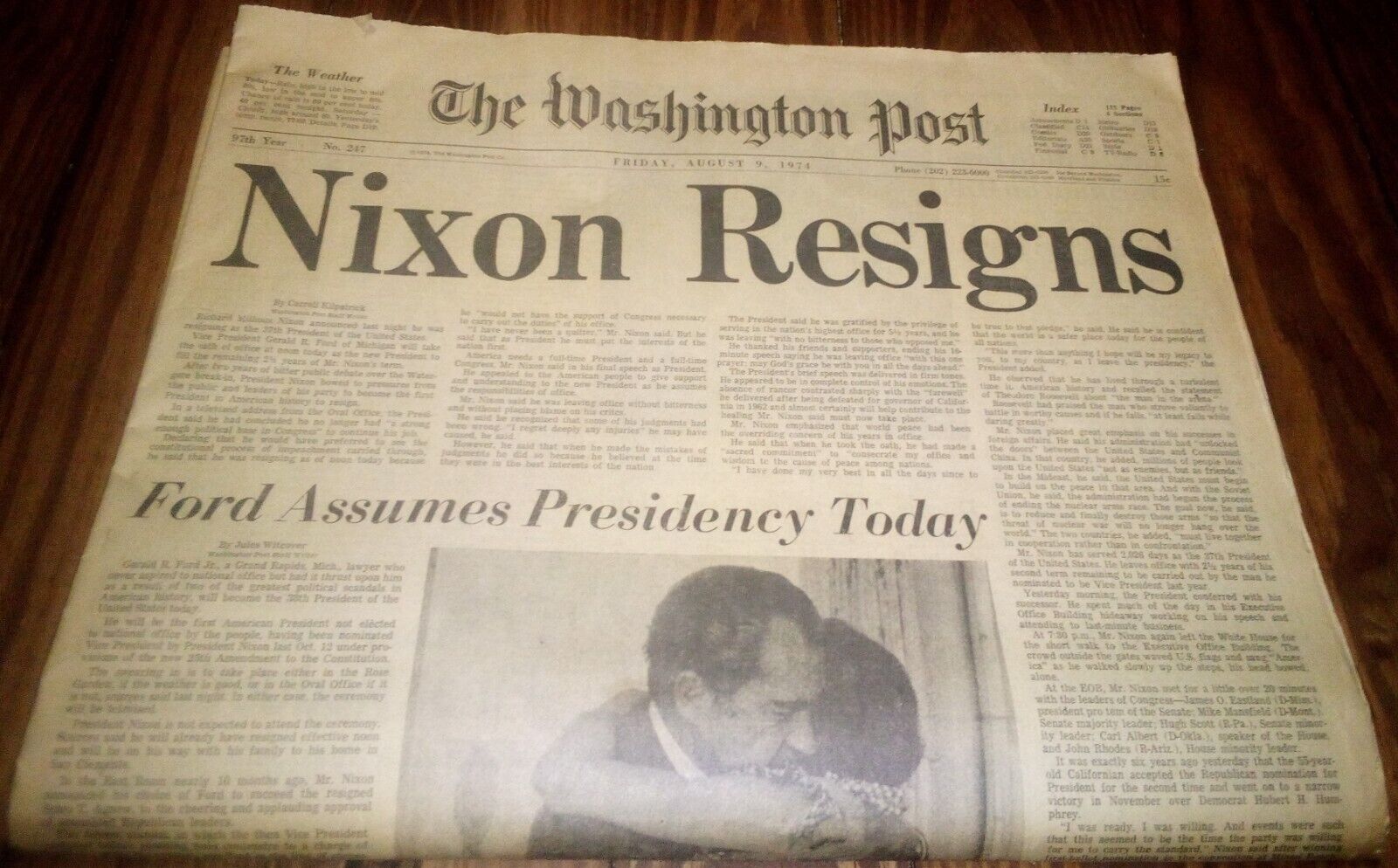 The Washington Post Nixon Resigns Newspaper from August 9, 1974 50th Anniversary