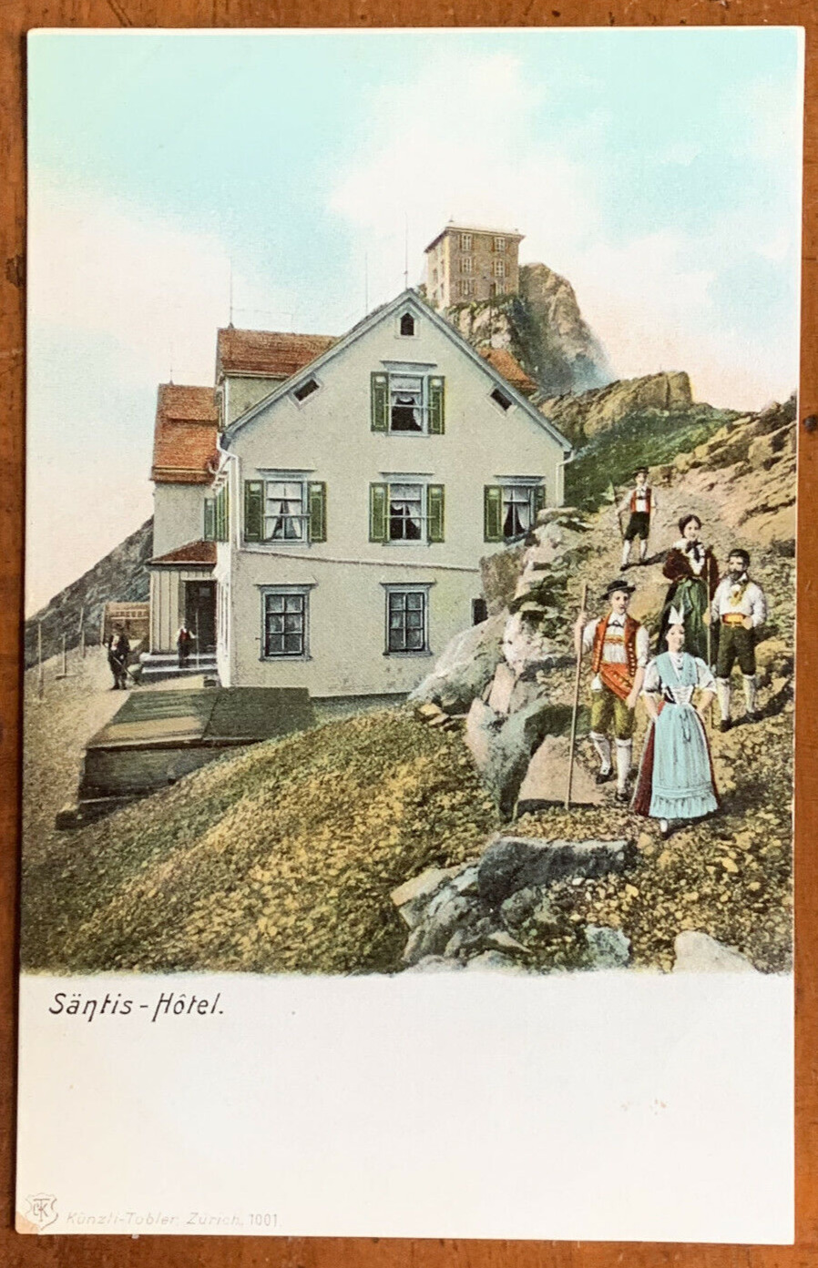 Switzerland, Santis Hotel, Hikers in Traditional Costume, ca 1905 Postcard