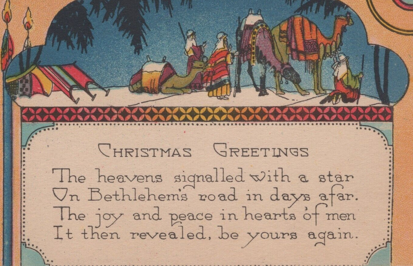 Three Kings Christmas Greetings Camels Poem Divided Back Vintage Post Card