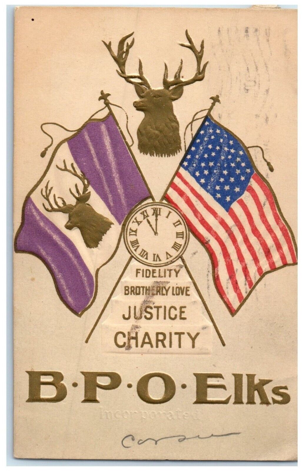 1907 BPOE Elks Fidelity Justice Charity Embossed Philadelphia PA Posted Postcard