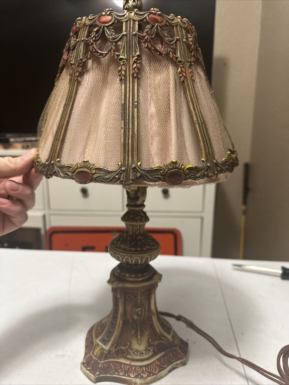 Antique Art Nouveau Boudoir Table Lamp With Shade Vintage Rare Works
