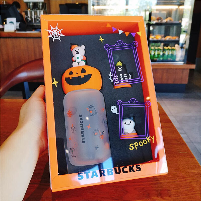 New Starbucks China 370ml Halloween Glass Pumpkin Tumbler Cup With Gift Box