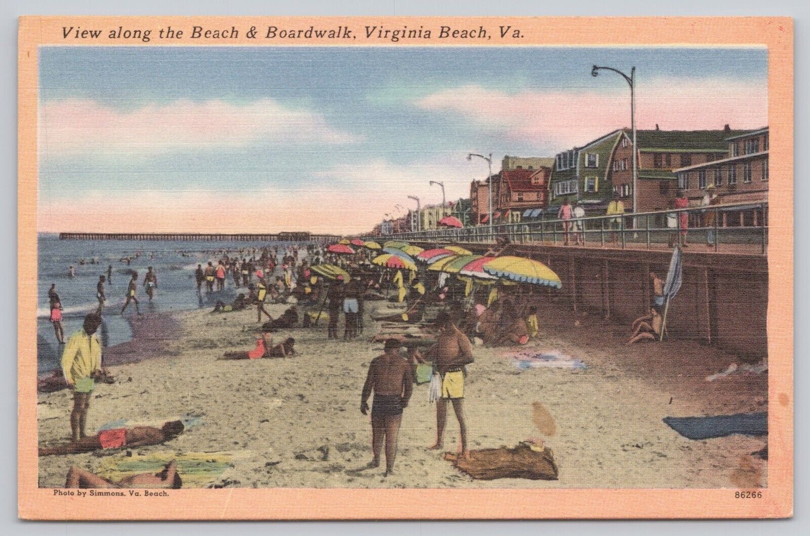 Virginia Beach Virginia, Beach & Boardwalk Sunbathers, Vintage Postcard