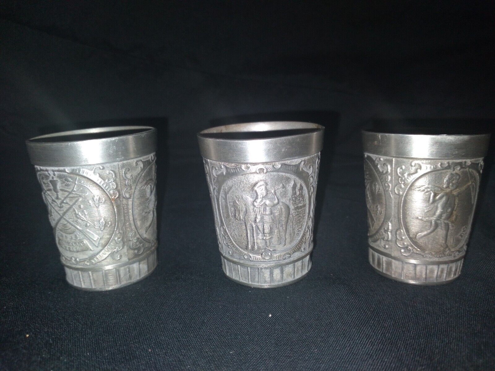 Vintage Rein Zinn 95% Etain Pür Tin Pewter Footed Cup Shot Glass x3