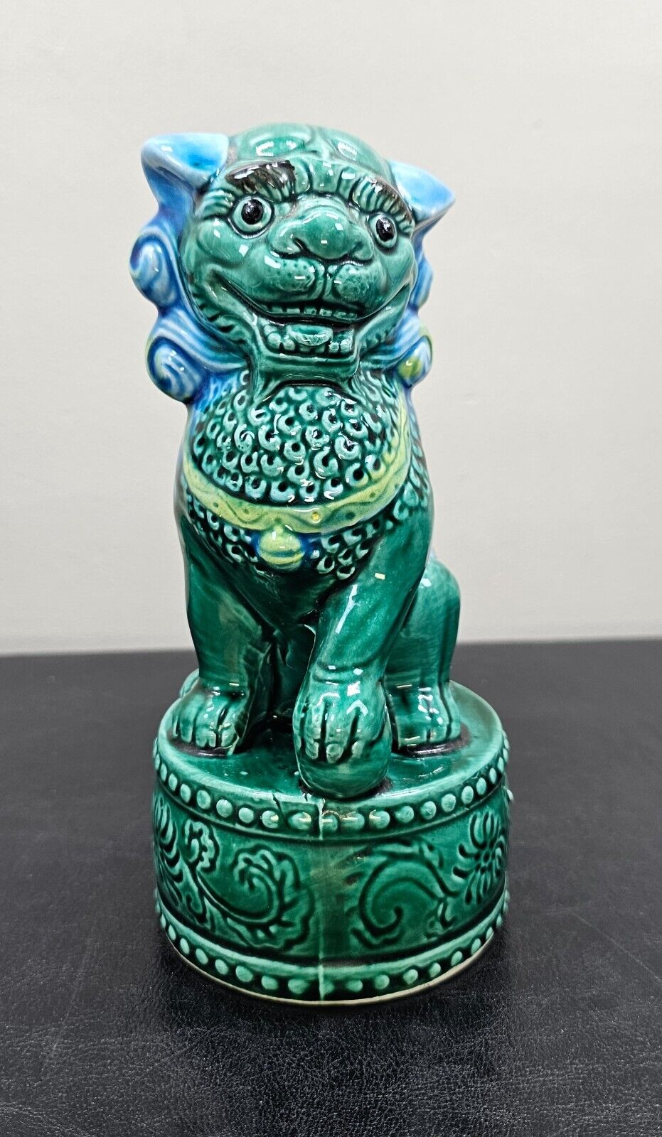Vintage Asian Green and Blue Glazed Porcelain Foo Dog