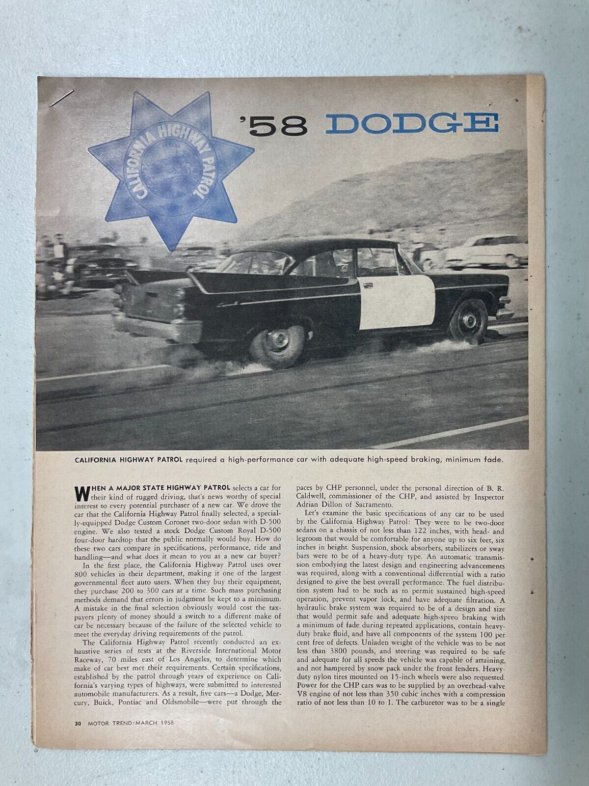 OldsRT45 Vintage Article Road Test 1958 Dodge Highway Patrol Car Mar 1958 7 page