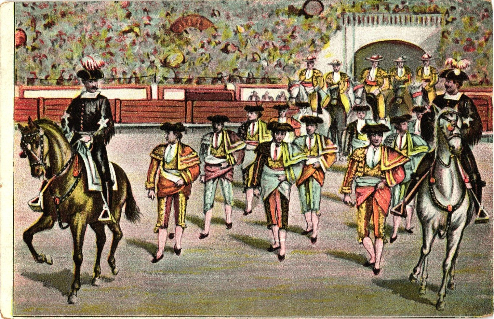 Parade of Bullfighters Bull Ring Mexico Undivided Unposted Postcard c1905