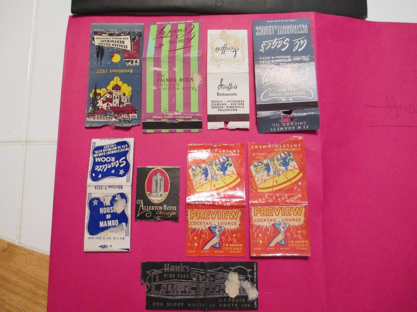 Lot of 8 vintage 1950s Chicago area matchbook covers