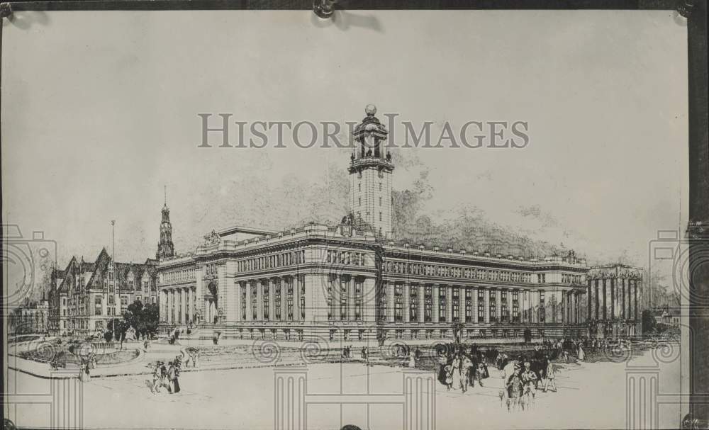 1909 Press Photo Architect\'s drawing of the Municipal Courts building