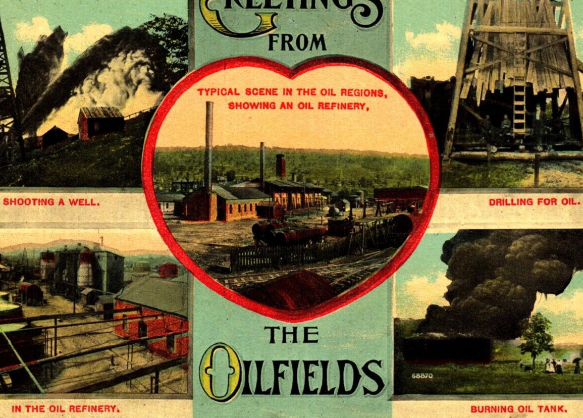 1914 MULTI-VIEW PA OILFIELDS REFINERY DRILLING OIL WELL TUNACREEK Postcard P19
